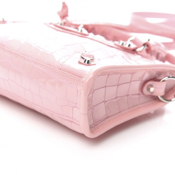 *RARE* Balenciaga Patent Crocodile Embossed Nano City Light Pink - Picture 3 of 15